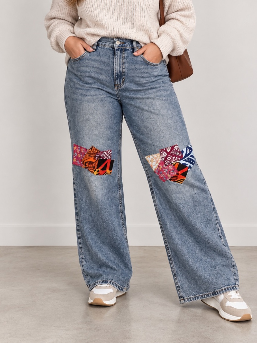 Simple Society Patchwork Wide Leg Jeans Y2K Light Wash Size 13/31